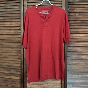Eddie Bauer Men’s Red Henley Short Sleeve Shirt